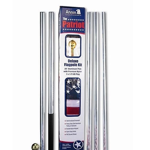 The Patriot Set: 3x5 Foot Annin Nyl-Glo Colorfast Flag with 20 Foot in-ground Aluminum Pole