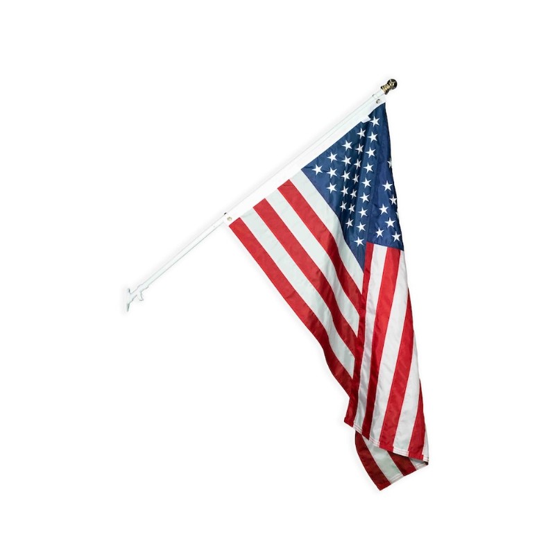 5' Spinning American Flag Set - White