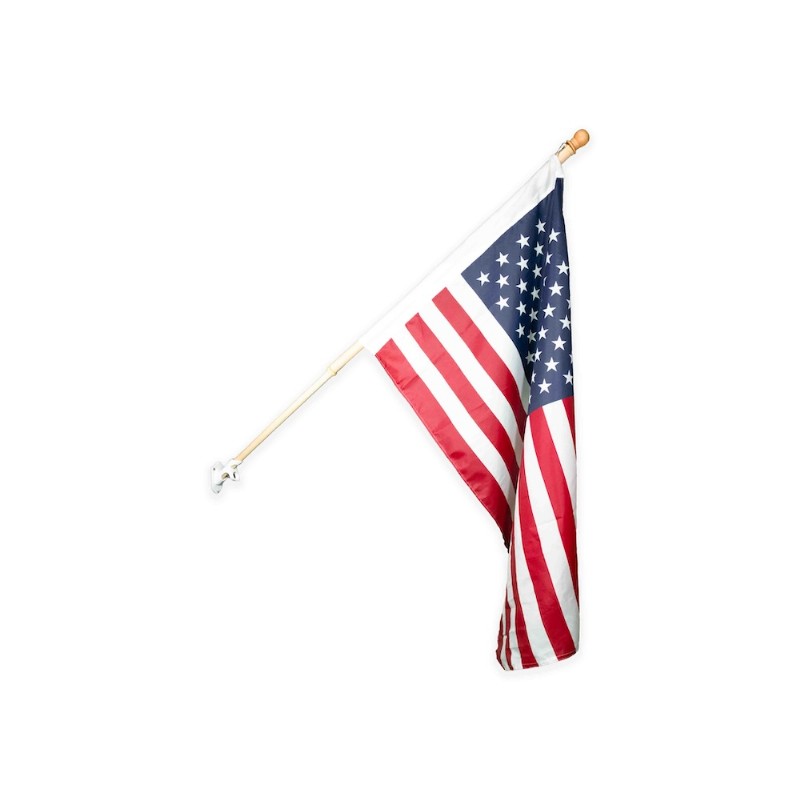 American Flag Set - 5’ Wood Flagpole with 2.5’x4’ Printed Flag